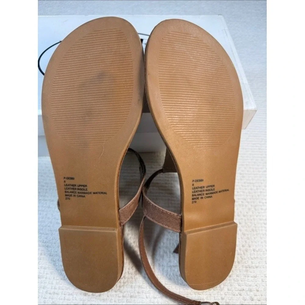 Steve Madden P-Debbi T-Strap Sandal Cognac Brown Women's Leather Flat 8